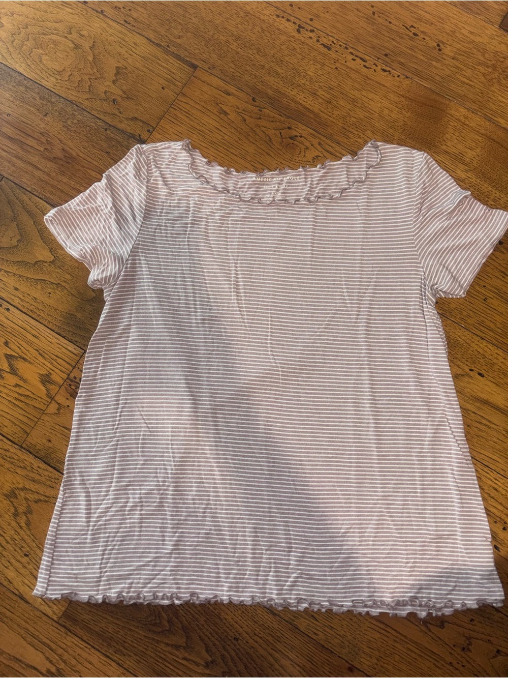 American Eagle Outfitters Pink & White Striped Ruffled Hem Womens Top Size Small